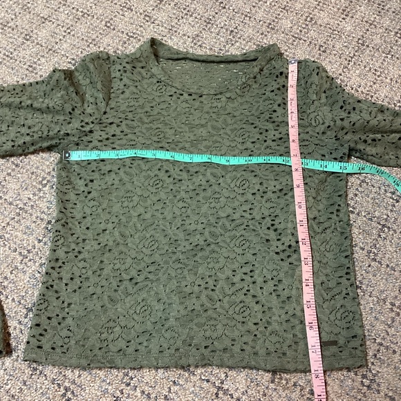 Hollister Olive Green Floral Lace Sheer Long Sleeve & Layering Tank Top Size XS - Picture 4 of 10
